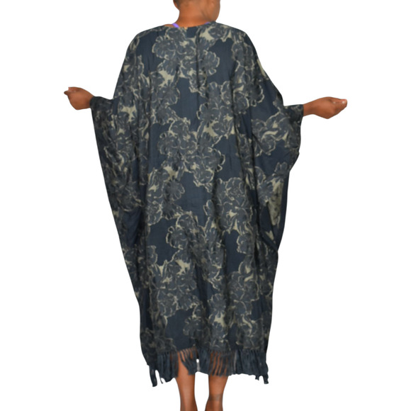Billy Reid Jacquard Kaftan Dress Blue Long Oversized Caftan Fringe Medium Large - Picture 2 of 16